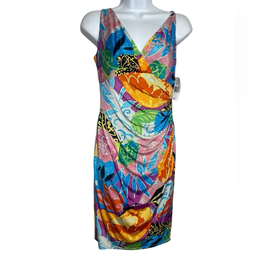 NWT Ralph Lauren Dress size 6 petite Sleeveless Colorful Floral Dress 🧡💙
